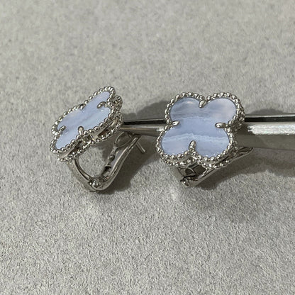 [Marins]CLOVER CHALCEDONY SILVER STUD EARRINGS