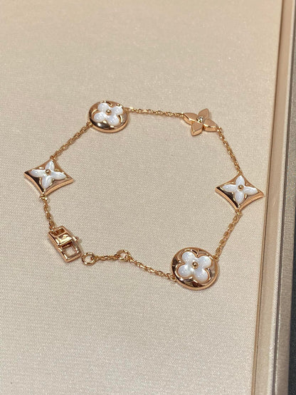 [Marins]STAR AND SUN 5 MOTIF MOP PINK GOLD BRACELET