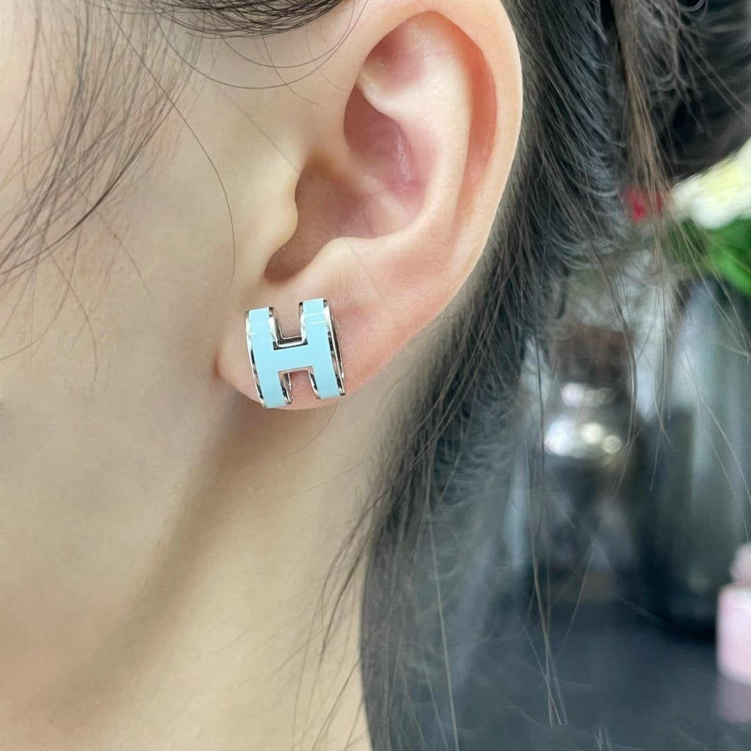 [Marins]POP H SKY BLUE STUD EARRINGS