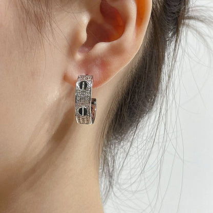 [Marins]LOVE CERAMIC DIAMOND PAVED SILVER EARRINGS