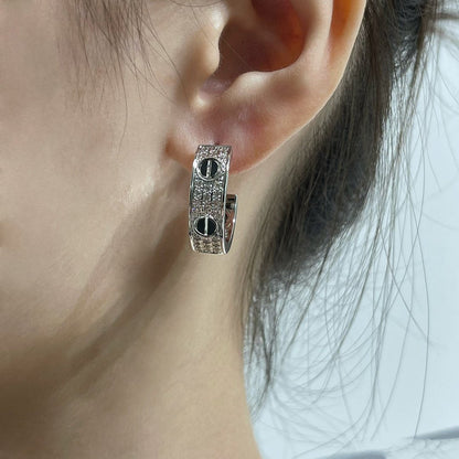 [Marins]LOVE CERAMIC DIAMOND PAVED SILVER EARRINGS
