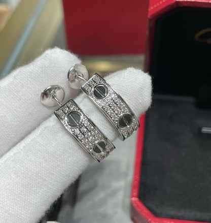 [Marins]LOVE CERAMIC DIAMOND PAVED SILVER EARRINGS