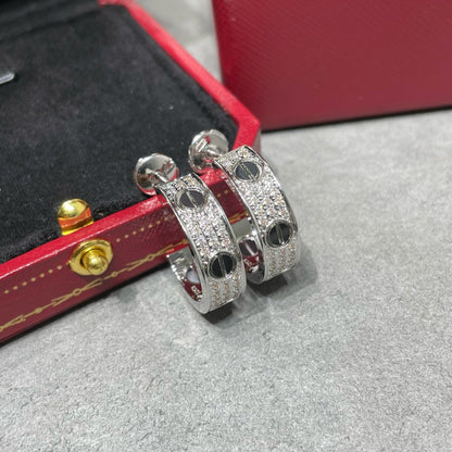 [Marins]LOVE CERAMIC DIAMOND PAVED SILVER EARRINGS