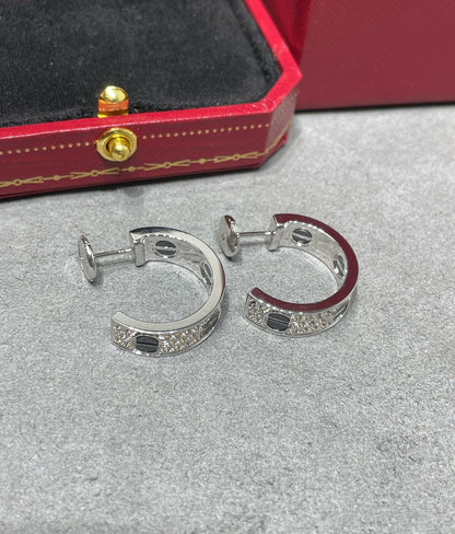 [Marins]LOVE CERAMIC DIAMOND PAVED SILVER EARRINGS