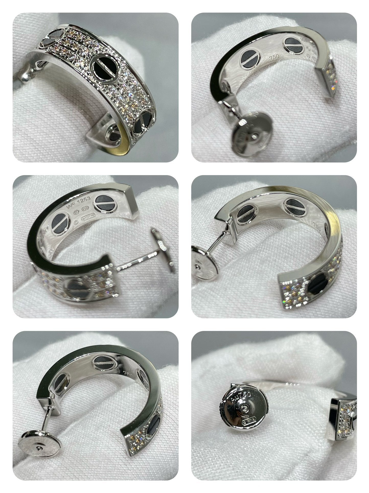 [Marins]LOVE CERAMIC DIAMOND PAVED SILVER EARRINGS