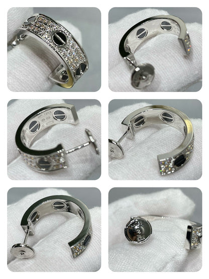 [Marins]LOVE CERAMIC DIAMOND PAVED SILVER EARRINGS