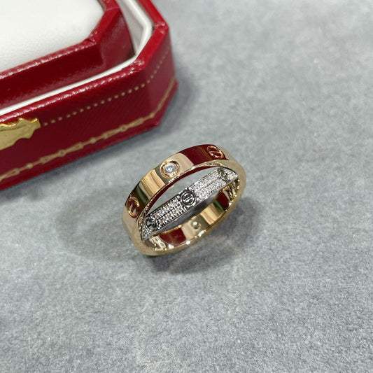[マリーンズ]LOVE PINK GOLD SILVER DIAMOND DOUBLE RING