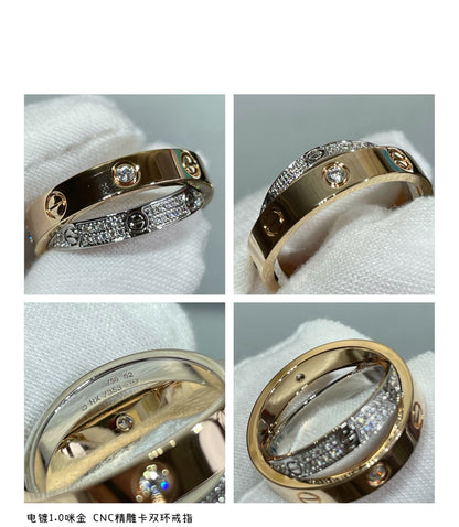 [Marins]LOVE PINK GOLD SILVER DIAMOND DOUBLE RING