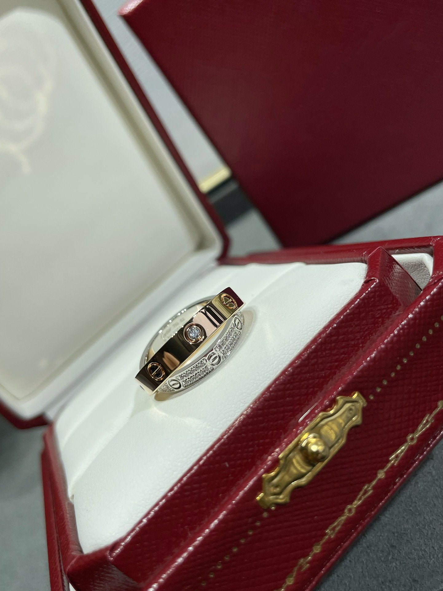 [Marins]LOVE PINK GOLD SILVER DIAMOND DOUBLE RING