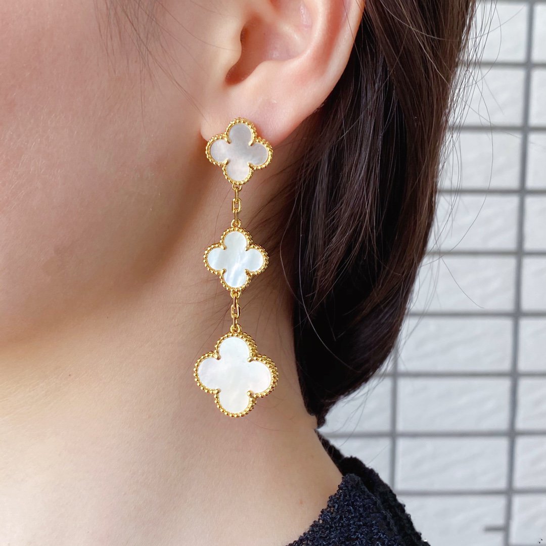 [Marins]CLOVER MOP 3 MOTIFS GOLD EARRINGS