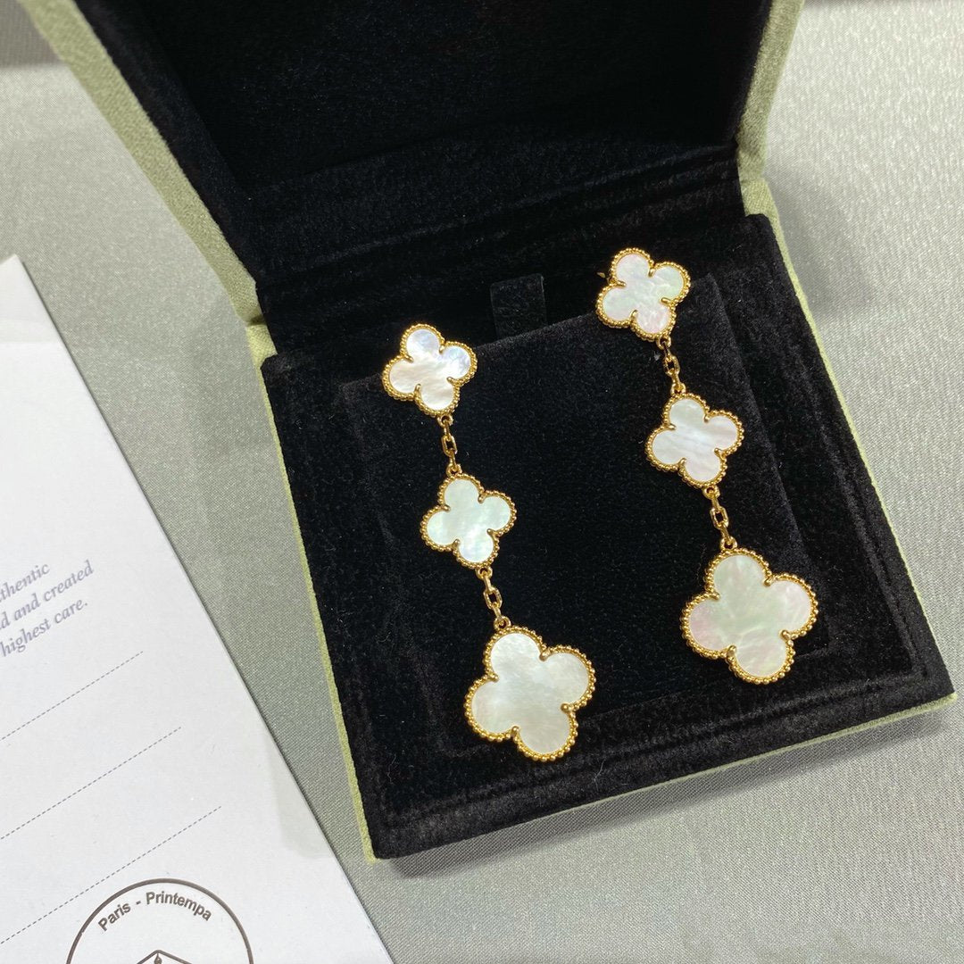 [Marins]CLOVER MOP 3 MOTIFS GOLD EARRINGS