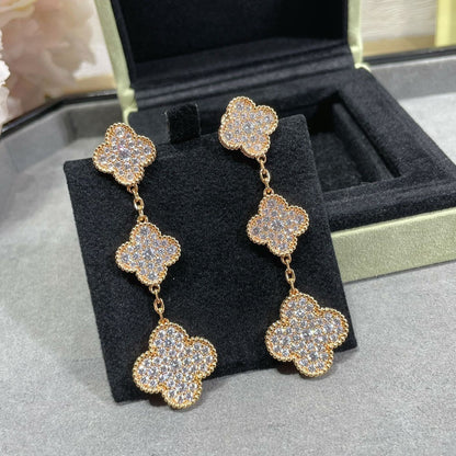 [Marins]CLOVER 3 MOTIFS DIAMOND PAVED Marins GOLD EARRINGS
