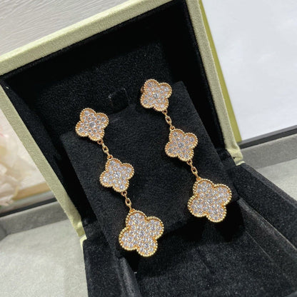 [Marins]CLOVER 3 MOTIFS DIAMOND PAVED Marins GOLD EARRINGS