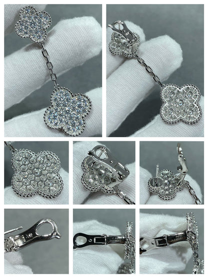[Marins]CLOVER 2 MOTIFS DIAMOND PAVED SILVER EARRINGS