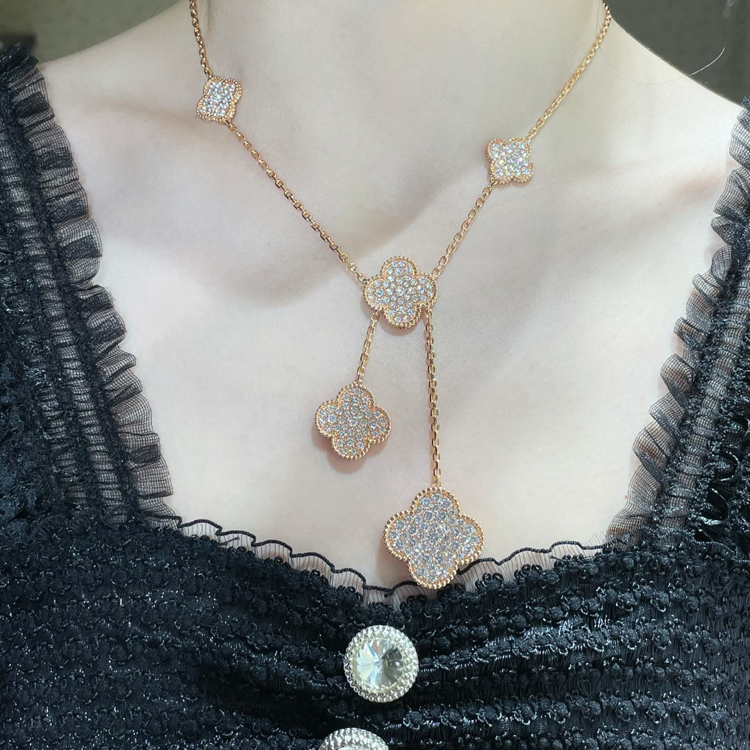 [Marins]CLOVER 6 MOTIF DIAMOND PAVED NECKLACE