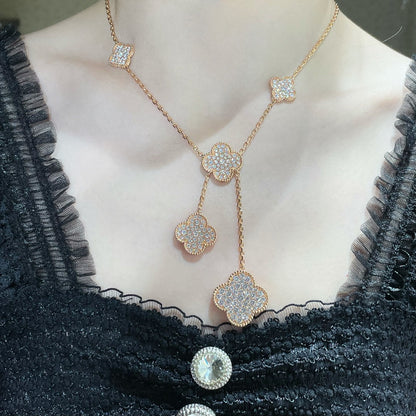 [Marins]CLOVER 6 MOTIF DIAMOND PAVED NECKLACE