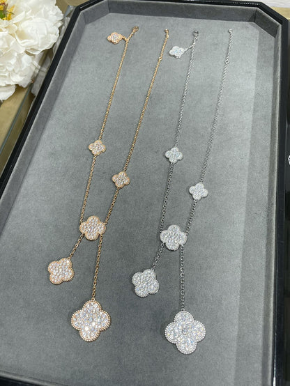 [Marins]CLOVER 6 MOTIF DIAMOND PAVED NECKLACE
