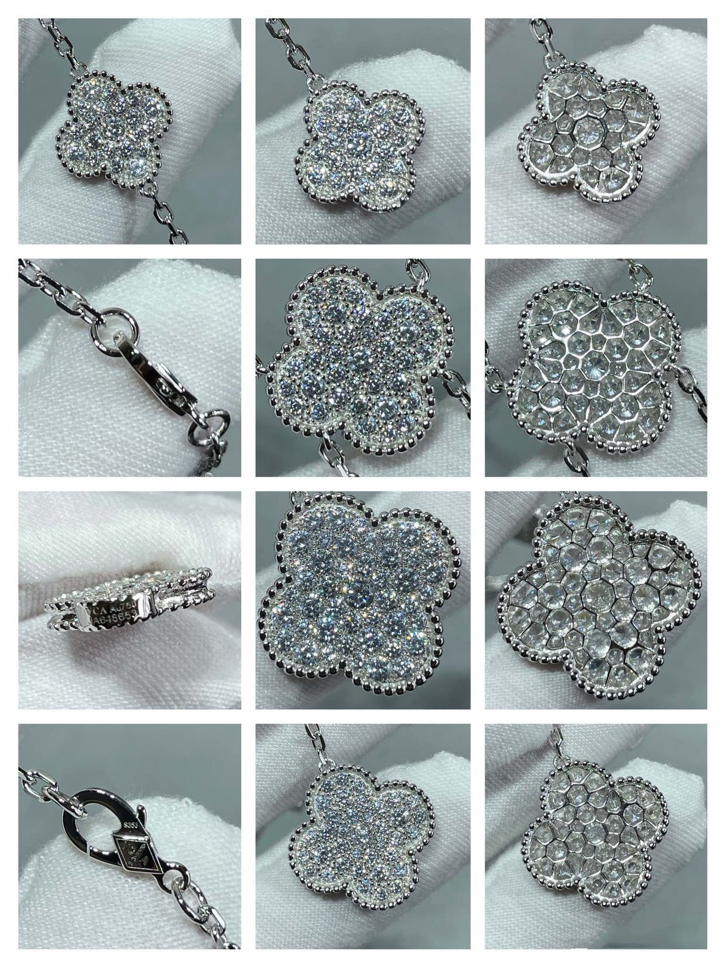 [Marins]CLOVER 6 MOTIF DIAMOND PAVED NECKLACE