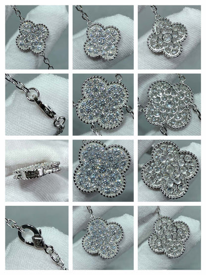 [Marins]CLOVER 6 MOTIF DIAMOND PAVED NECKLACE