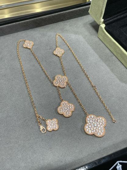 [Marins]CLOVER 6 MOTIF DIAMOND PAVED NECKLACE