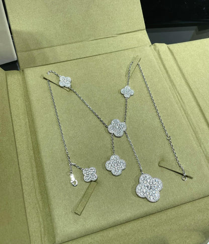 [Marins]CLOVER 6 MOTIF DIAMOND PAVED NECKLACE