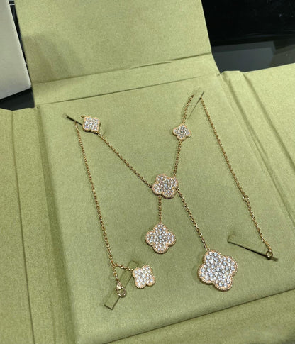[Marins]CLOVER 6 MOTIF DIAMOND PAVED NECKLACE