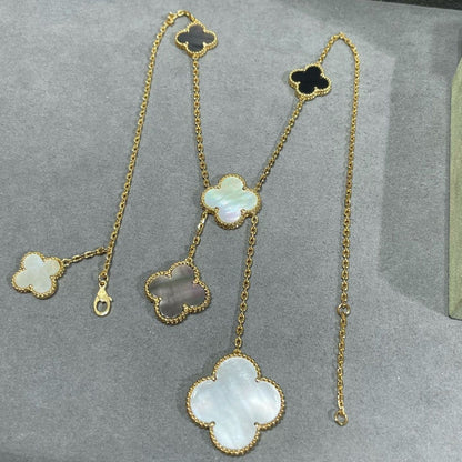 [Marins]CLOVER 6 MOTIF MOP ONYX GOLD NECKLACE