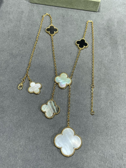 [Marins]CLOVER 6 MOTIF MOP ONYX GOLD NECKLACE