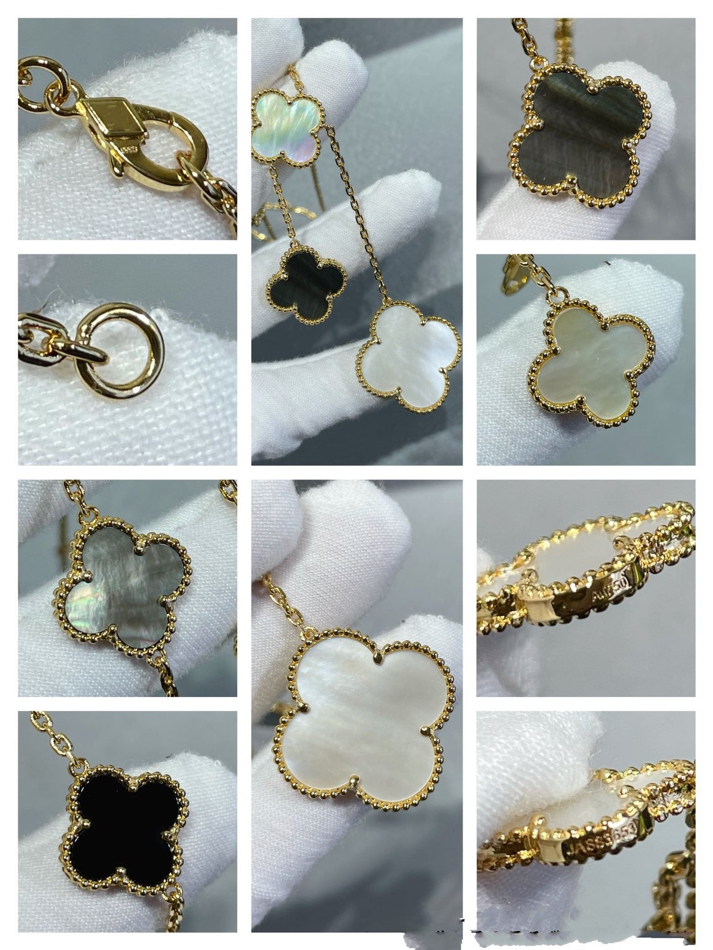 [Marins]CLOVER 6 MOTIF MOP ONYX GOLD NECKLACE