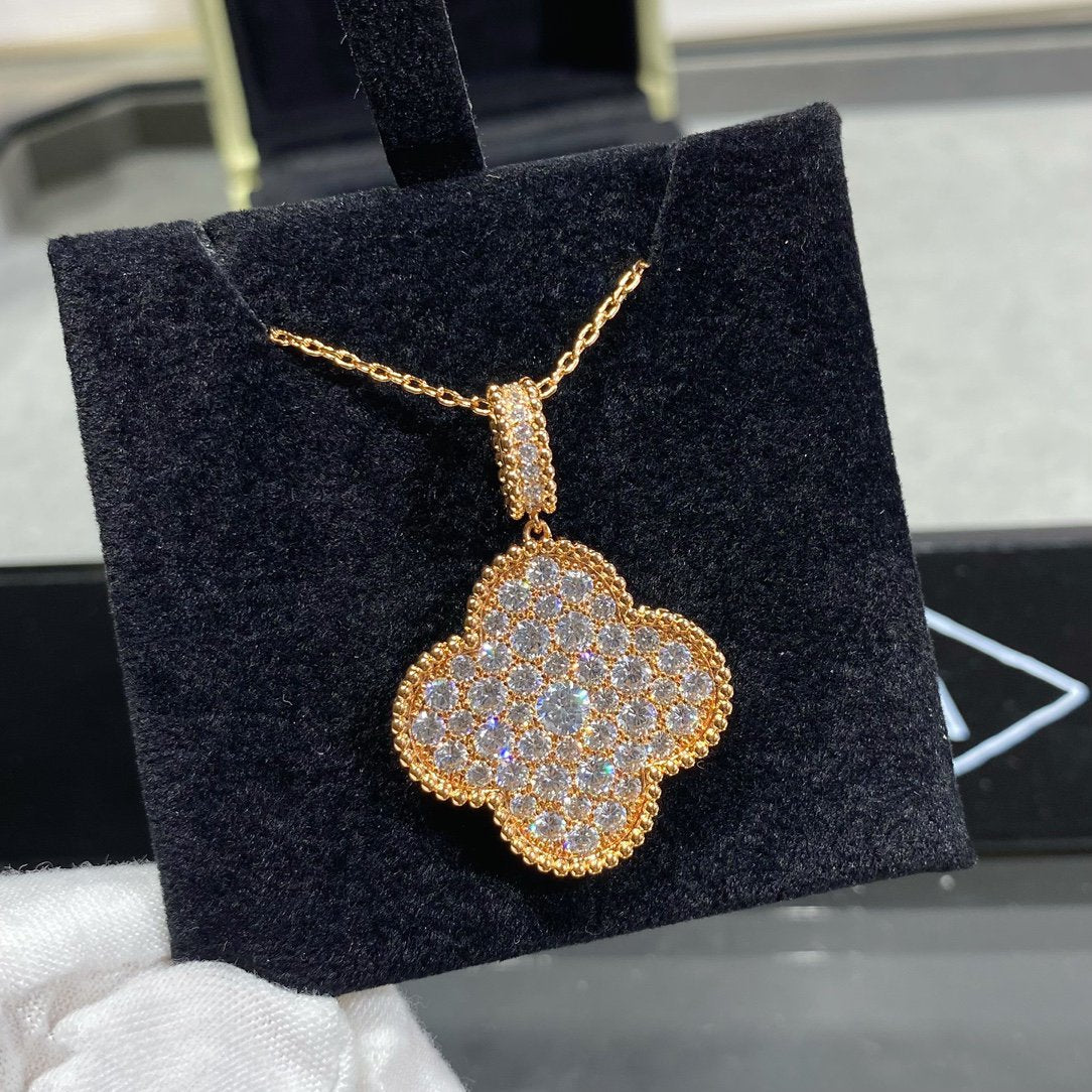 [Marins]CLOVER 25MM LARGE PEDANT DIAMOND PAVED LONG NECKLACE