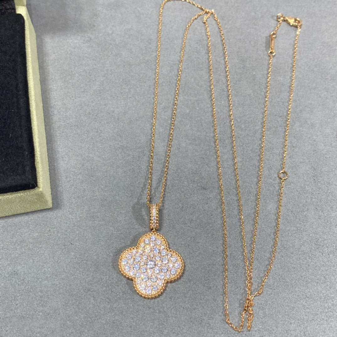 [Marins]CLOVER 25MM LARGE PEDANT DIAMOND PAVED LONG NECKLACE