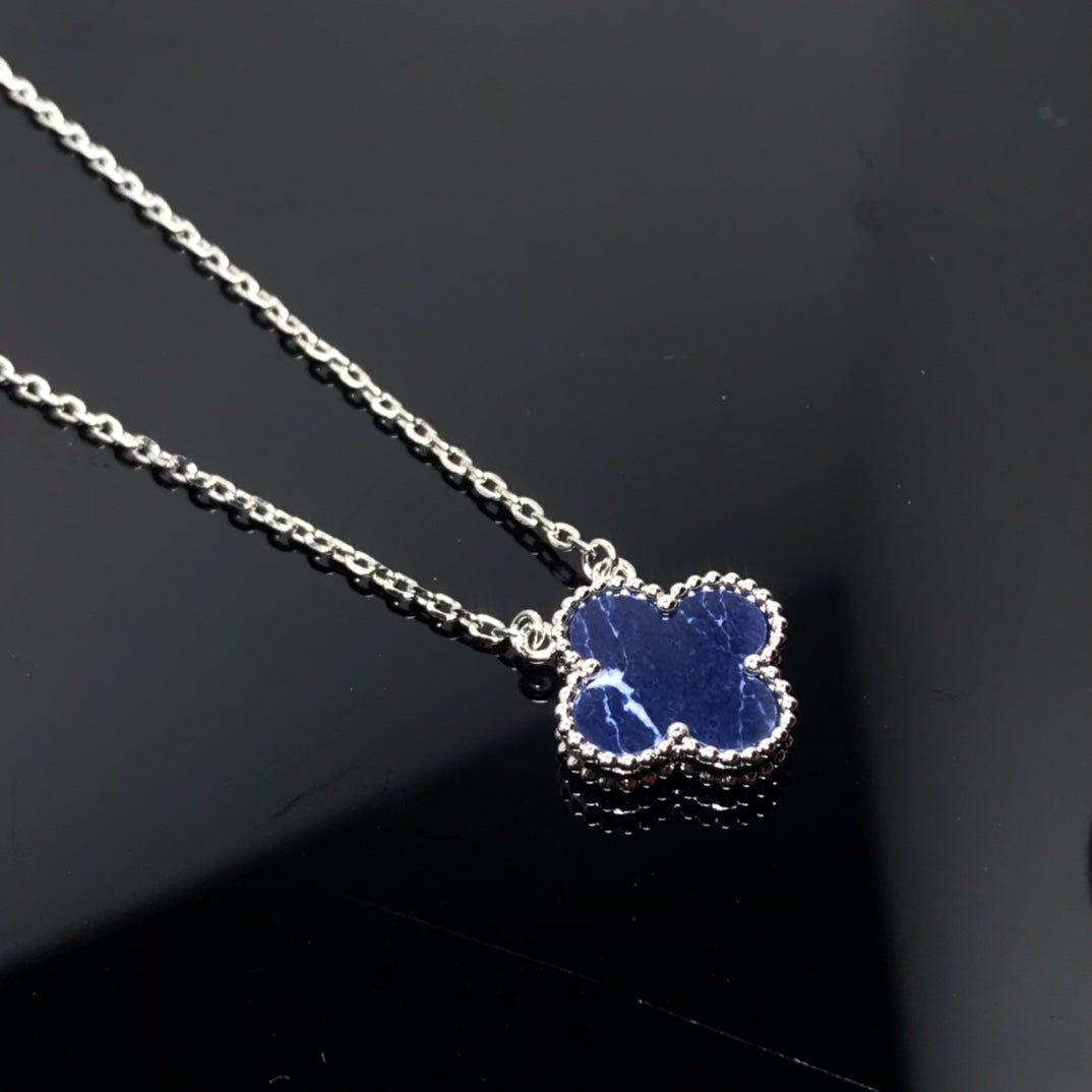 [Marins]CLOVER PIETERSITE SILVER LONG NECKLACE
