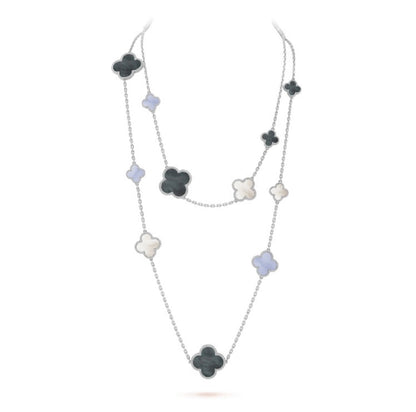 [Marins]CLOVER 16 MOTIF CHALCEDONY MOP SILVER NECKLACE