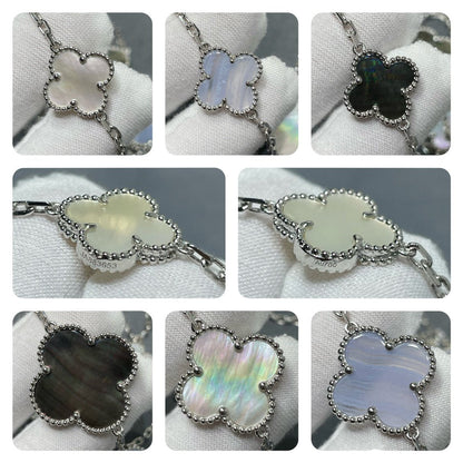 [Marins]CLOVER 16 MOTIF CHALCEDONY MOP SILVER NECKLACE