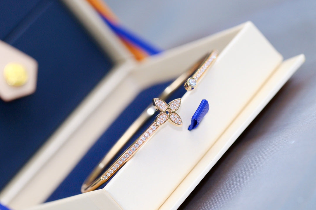 [Marin-Jewelry]IDYLLE PINK GOLD OPEN BRACELET DIAMOND PAVED