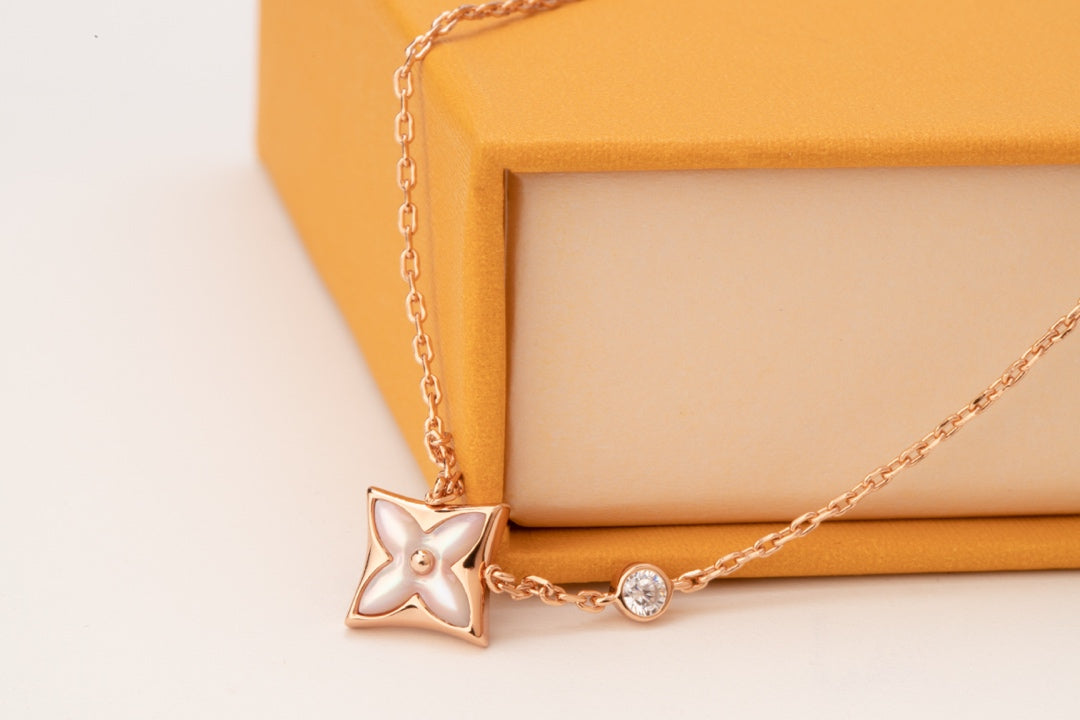 [Marins]STAR PINK MOP 1 DIAMOND PINK GOLD NECKLACE