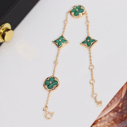 [Marins]STAR AND SUN 4 MOTIF PINK GOLD MALACHITE BRACELET
