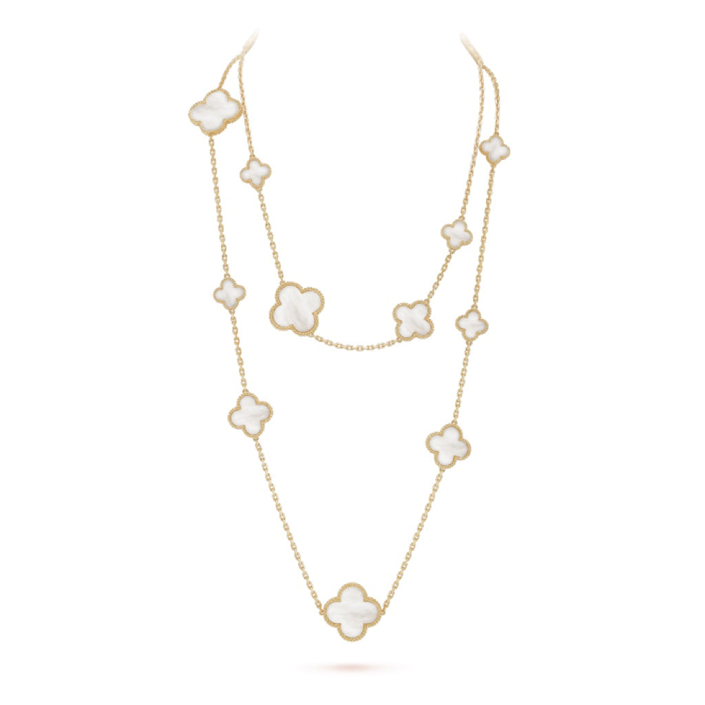 [Marins]CLOVER 16 MOTIF WHITE MOP GOLD NECKLACE