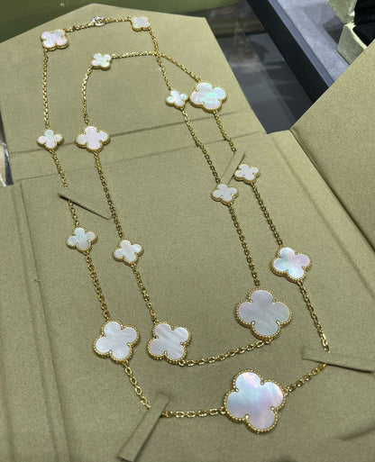 [Marins]CLOVER 16 MOTIF WHITE MOP GOLD NECKLACE