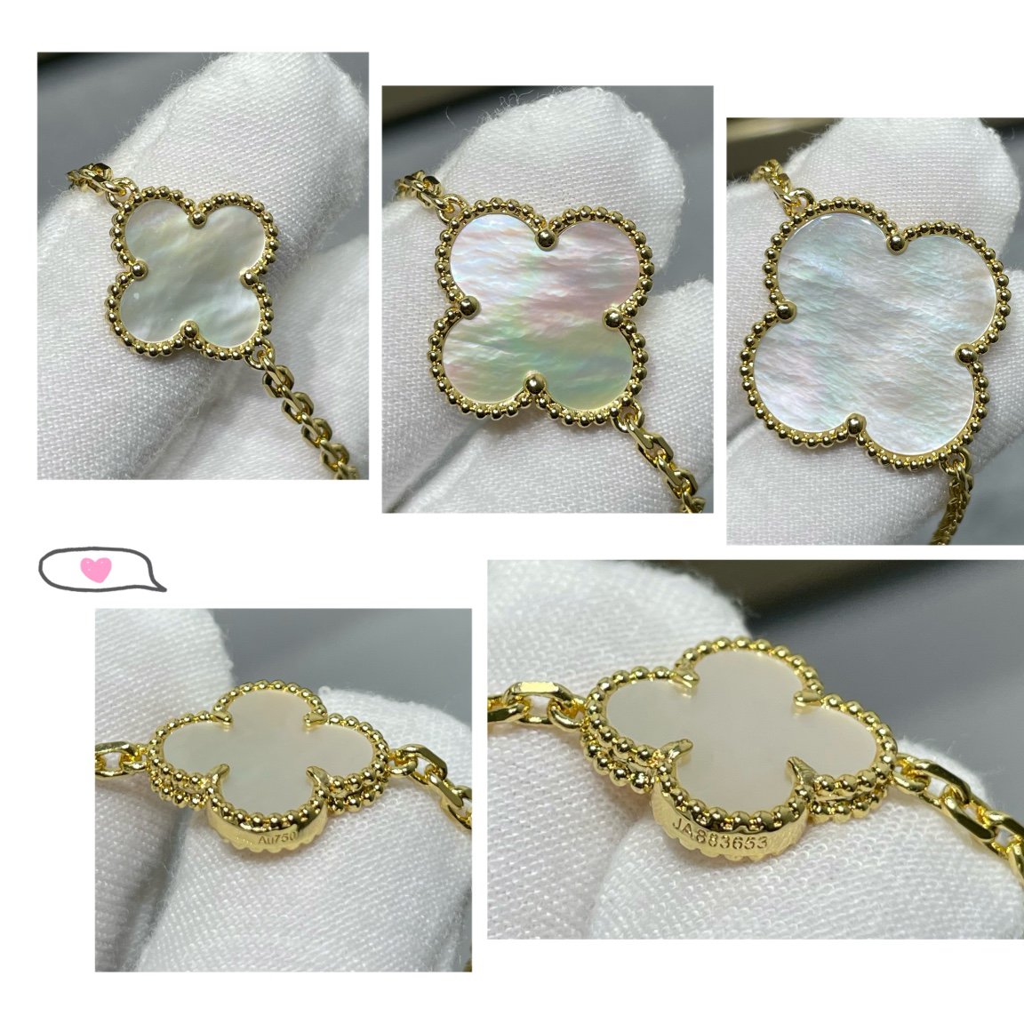 [Marins]CLOVER 16 MOTIF WHITE MOP GOLD NECKLACE