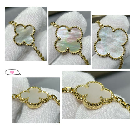 [Marins]CLOVER 16 MOTIF WHITE MOP GOLD NECKLACE