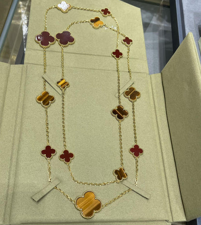 [Marins]CLOVER 16 MOTIF CARNELIAN TIGER EYE Marins GOLD NECKLACE