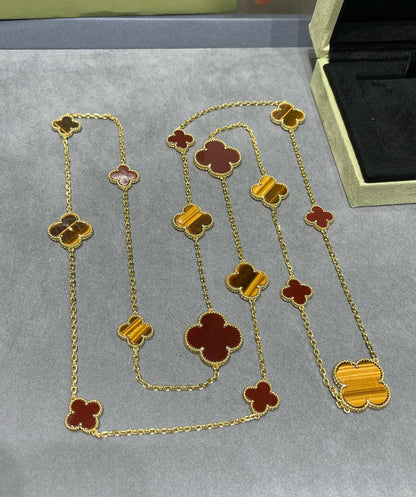 [Marins]CLOVER 16 MOTIF CARNELIAN TIGER EYE Marins GOLD NECKLACE