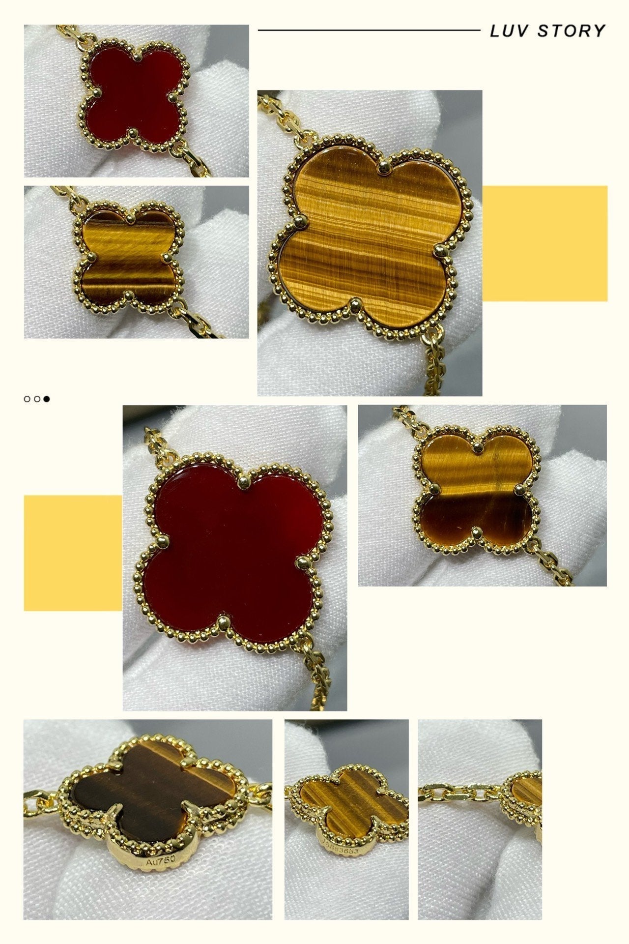 [Marins]CLOVER 16 MOTIF CARNELIAN TIGER EYE Marins GOLD NECKLACE