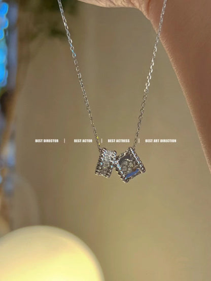 [Marins]PERLEE DOUBLE PENDANT SILVER DIAMOND NECKLACE