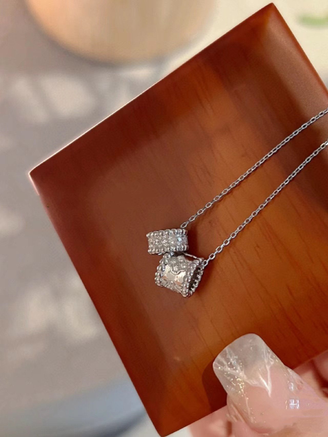 [Marin-Jewelry]PERLEE DOUBLE PENDANT SILVER DIAMOND NECKLACE