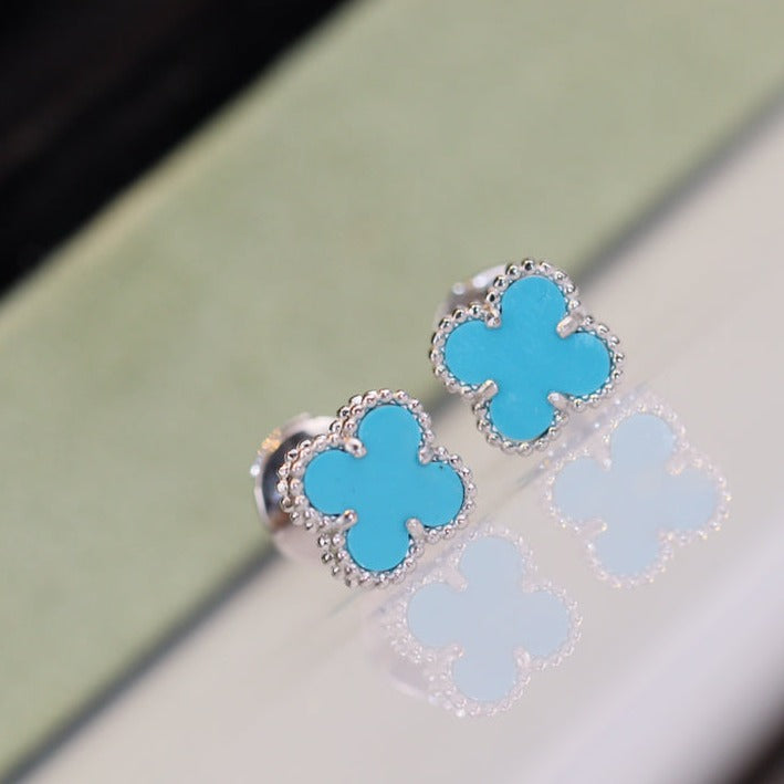 [Marins]CLOVER MINI TURQUOISE SILVER STUD EARRINGS