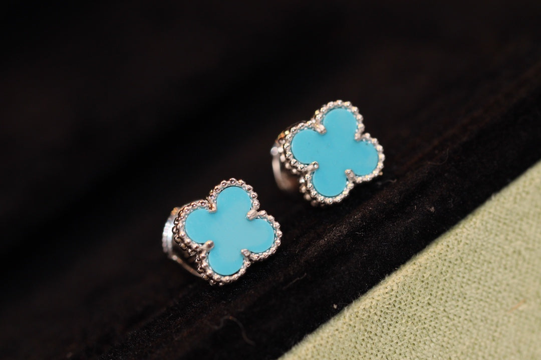 [Marins]CLOVER MINI TURQUOISE SILVER STUD EARRINGS