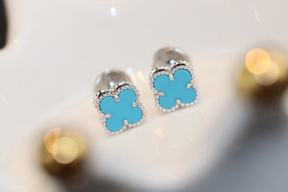 [Marins]CLOVER MINI TURQUOISE SILVER STUD EARRINGS
