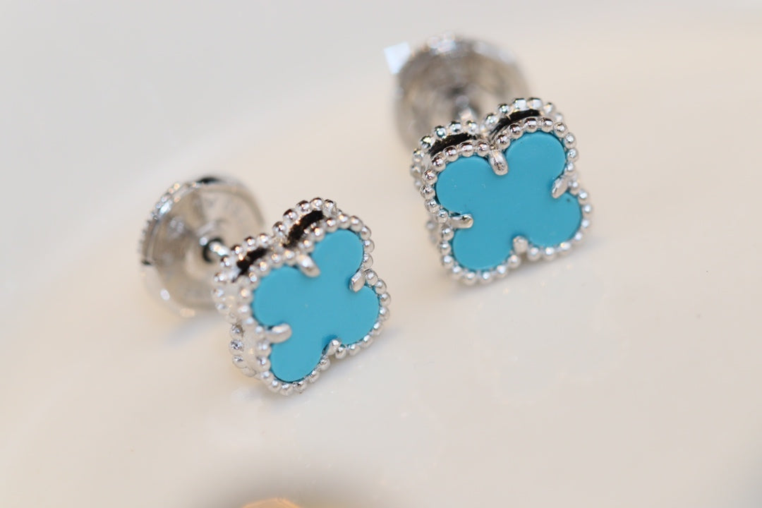 [Marins]CLOVER MINI TURQUOISE SILVER STUD EARRINGS